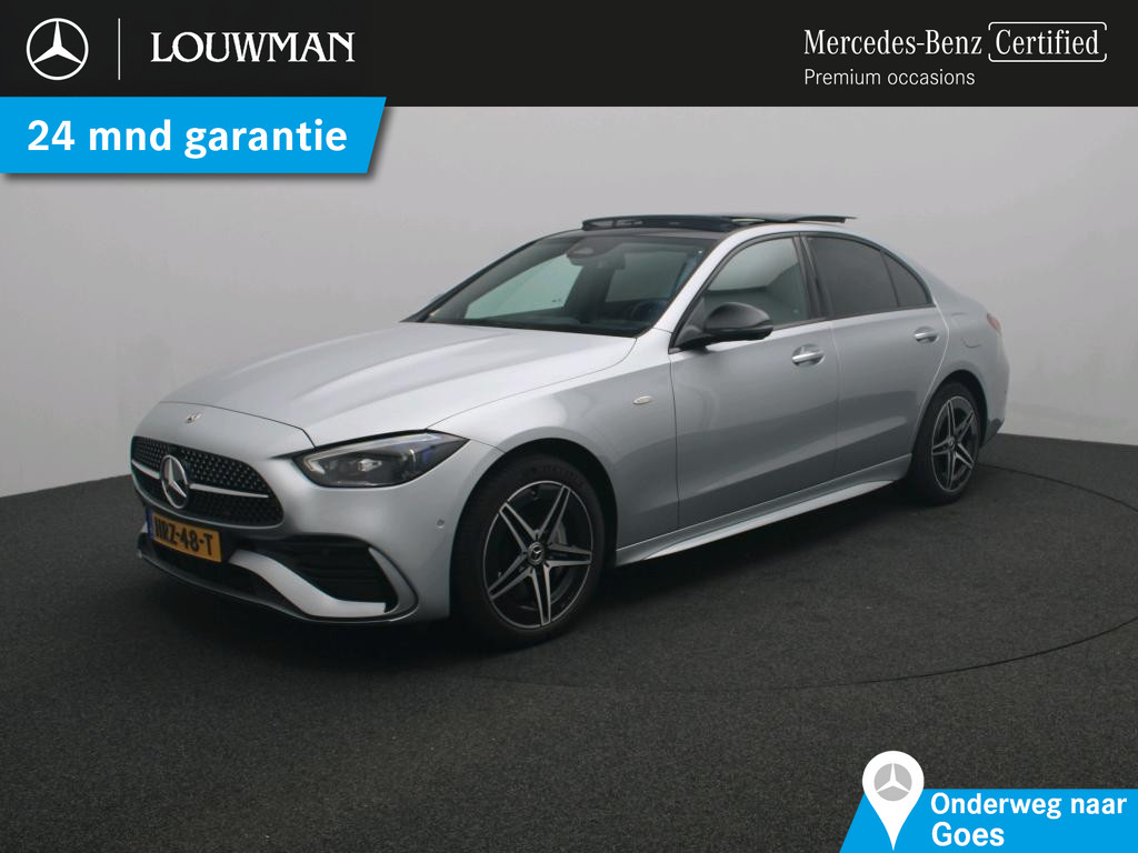 Mercedes-Benz C-Klasse 300 e business solution amg amg line | panorama schuif-kanteldak | distronic | lederen bekleding | alarm | parkeerpakket met 360°-camera | 20 inch amg velgen. inclusief 24 maanden mb certified garantie voor europa.