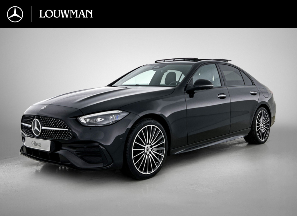 Mercedes-Benz C-Klasse 300 e business solution amg | premium plus | nightpakket | middenconsole metaalstructuur | trekhaak | guard 360° plus | panoramaschuifdak | 360° camera | burmester® 3d surround sound | 19" multispaaks lichtmetalen amg-velg...
